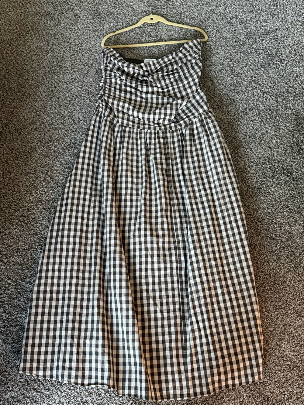 Peppermayo Carmel Maxi Dress — Brown Gingham Strapless Dress